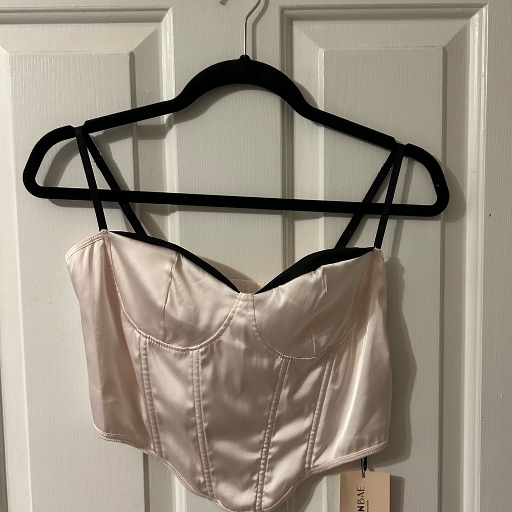 SHEIN Cream Satin Top with Black Straps